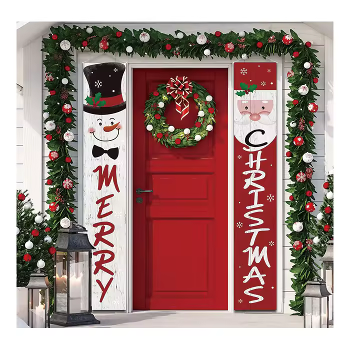 Wholesale Merry Santa Snowman Porch Banner Sign Xmas Hanging Christmas Door Banner For Holiday Home Indoor Outdoor Decorations