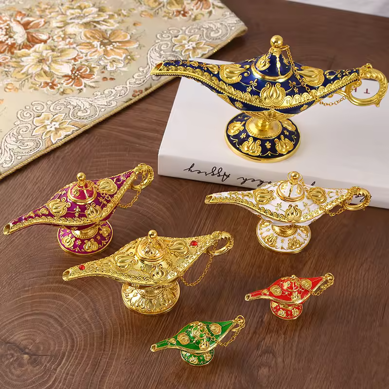 Wholesales Aladdin Magic Lamp Incense Burner Metal Crafts Metal Ornaments Home Decor Hotel Wedding Use Red Aladdin Lamp