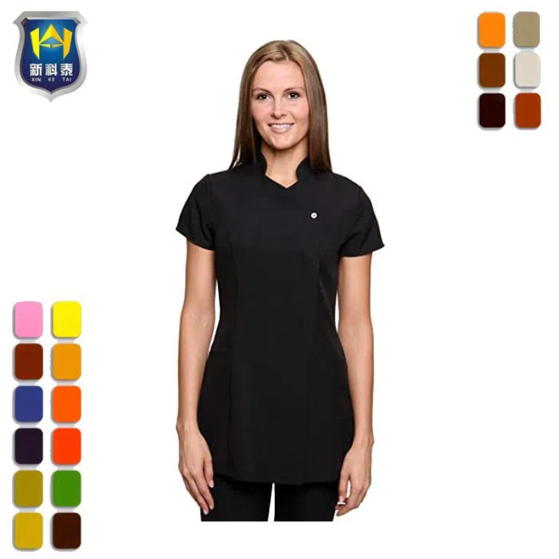 Black Asymmetrically Styled Women's Beauty Short Sleeve Tunic with Two Pockets