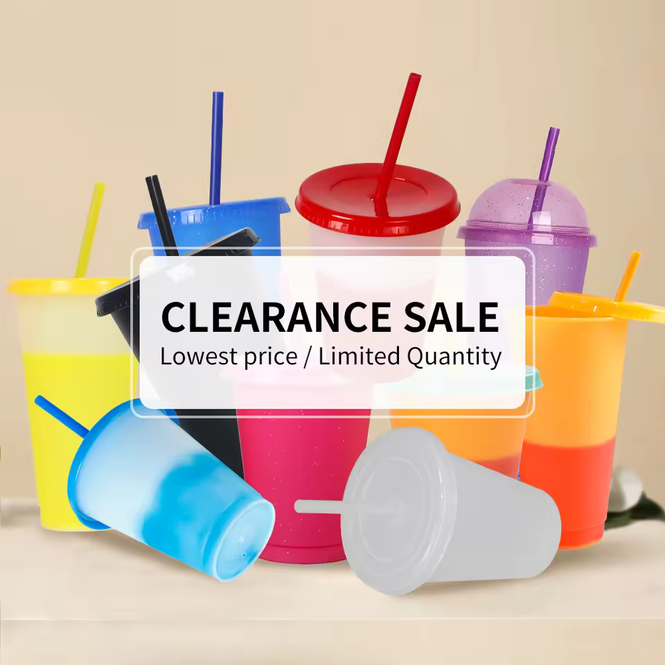 Clearance Sale Wholesale Bulk 16oz 24oz Reusable Color Change Glitter Coffee Mug Cup Plastic Pp Cold Drink Tumbler With Straw
