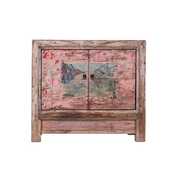 Antique Recycled Wooden Distressed Painted Living Room Storage Cabinet
