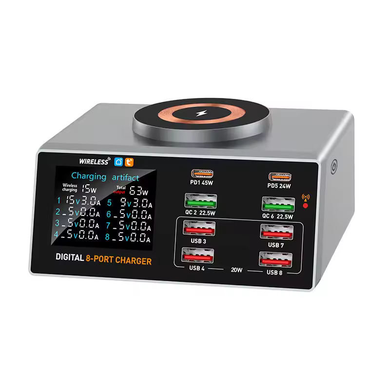 2025 Best Seller Smart 8-port Multifunctional Magnetic Wireless Fast Charging Charger Laptop Phone App Remote Computer Camera