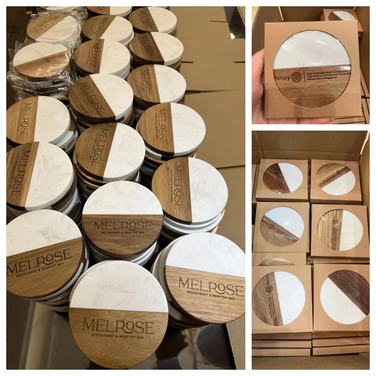 Engraved Coffee Cup Coasters, Personalized Square Marble and Wood Decoration Coasters