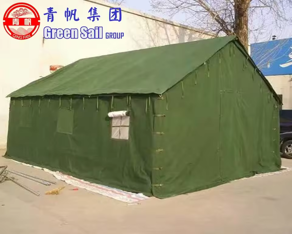 6m*5m Olive Green Canvas Wall Tent Polyester Fabric Barrack Camping Tent For Temporary Camping