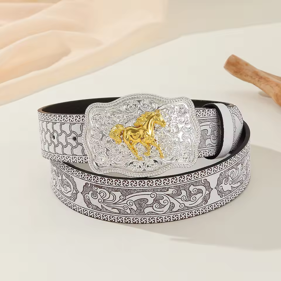 1pc Western Cowboy Style Belt For Men And Women Available,Silver Base Buckle Alloy