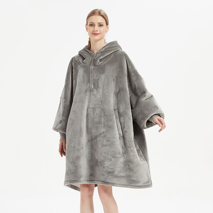 Wholesale Wearable Fleece Zipper Hoodie Blanket for Kids and Adult