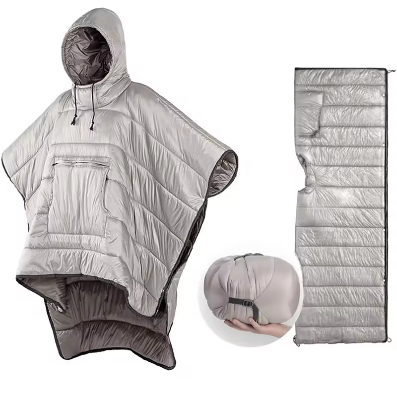 Factory Direct Portable Warm Poncho Waterproof Cloak Cape Camp Quilt Cold Weather Wearable Sleeping Bag