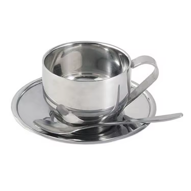 Office Premium Exquisite Coffee Cup Reusable 304 Stainless Steel Coffee Cup Set With Spoon And Tray Milk Mug