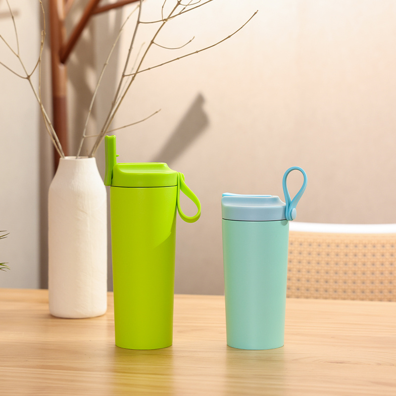 Everich Hot Sale Durable Double Walled Vacuum Insulated 350ml Stainless Steel Straight Coffee Mug Tumbler with Straw Lid