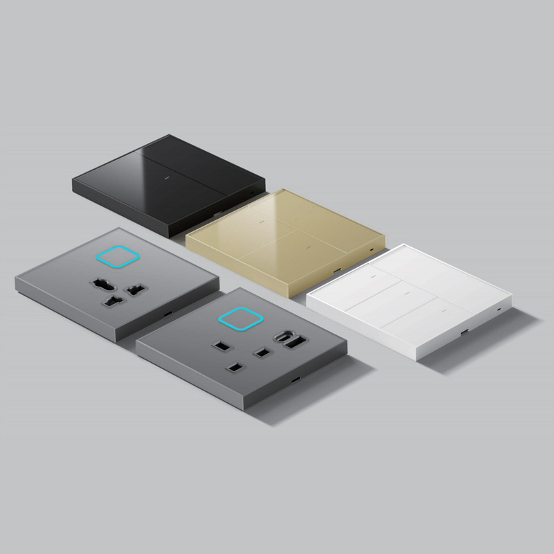 Abuk 2024 New Modern Glass Panel Universal 16A LED Touch Control Light Electrical Home Outlet Wall Switches and Sockets