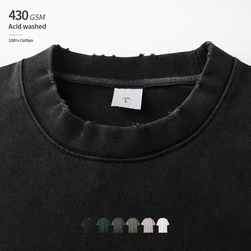 430 Gsm 100% Cotton Oversized Vintage T-shirts Washed Worn Design Dropped Shoulder Streetwear Heavyweight Oem Custom Print Solid