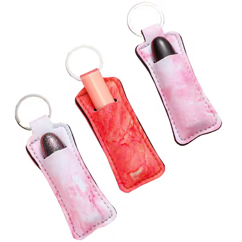 Lip Balm Pouch Case Chapstick Holder Keychains With Metal Clip Cords Neoprene Lipstick Holder