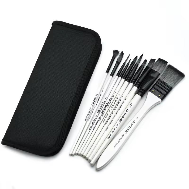 10pcs /set Oil Acrylic Gouache Watercolour Artist Painting Brushes Sets With Brush Bag Holder