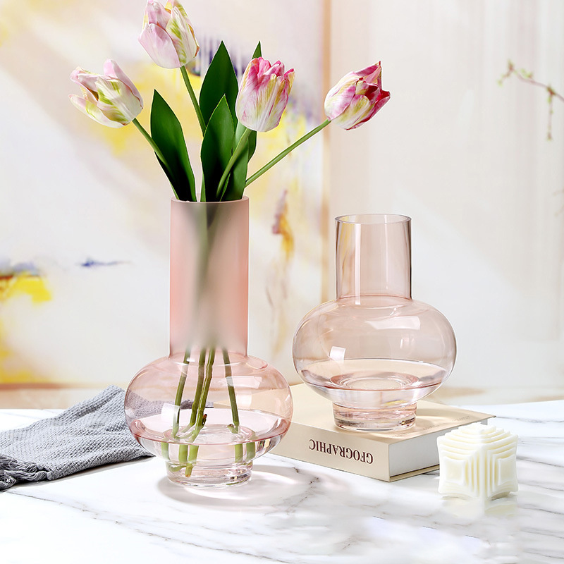 Gourd Shape Glass Vase Pink Glass Vase