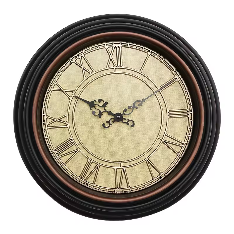 Factory Wholesale Antique 14 Inch Retro Style 3d Wall Clock Plastic Quartz Vintage Home Decorative Silent Clock