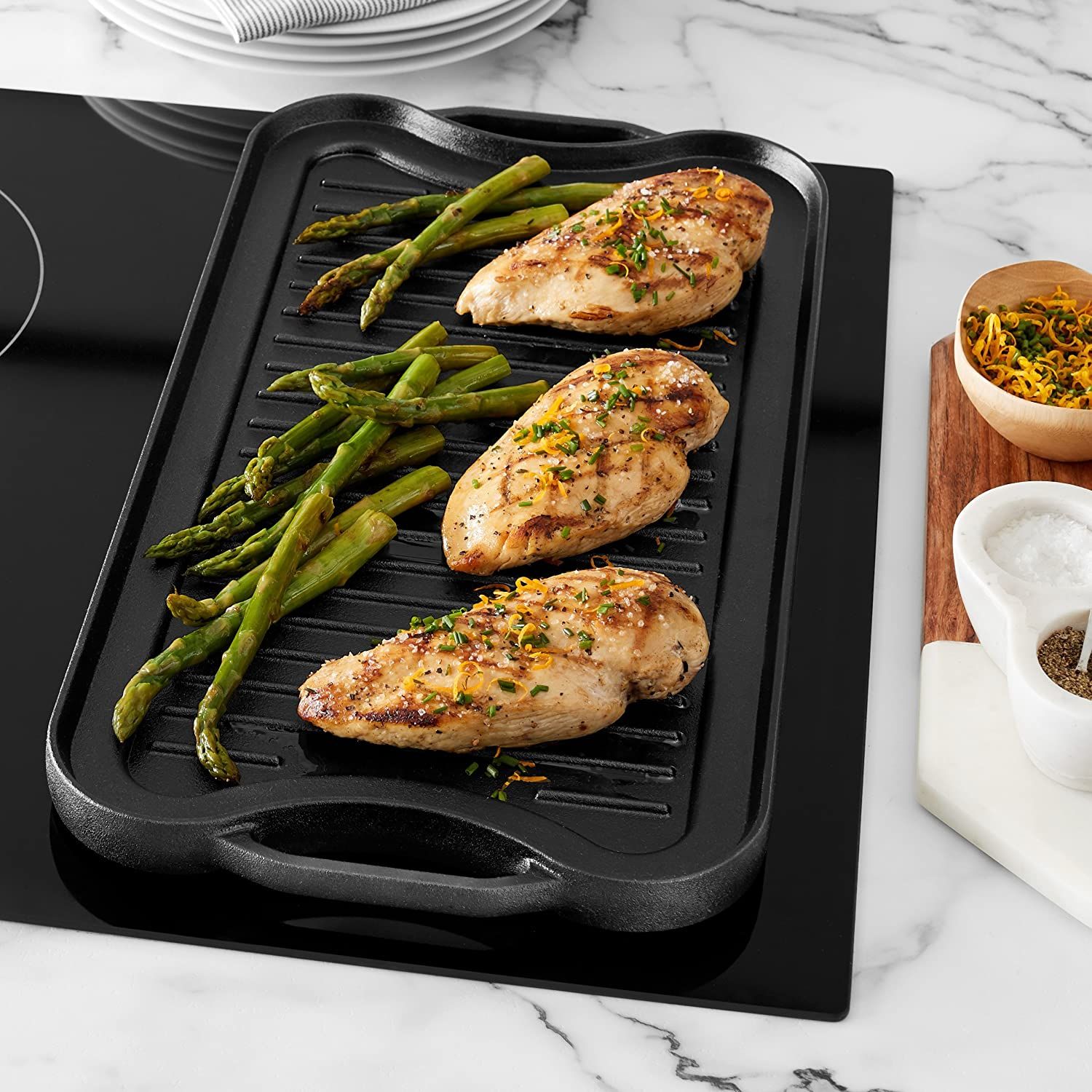 Factory Direct Supply Pre-Seasoned Cast Iron Reversible Grill Griddle Pan Rectangular Double Burner Griddle Plate