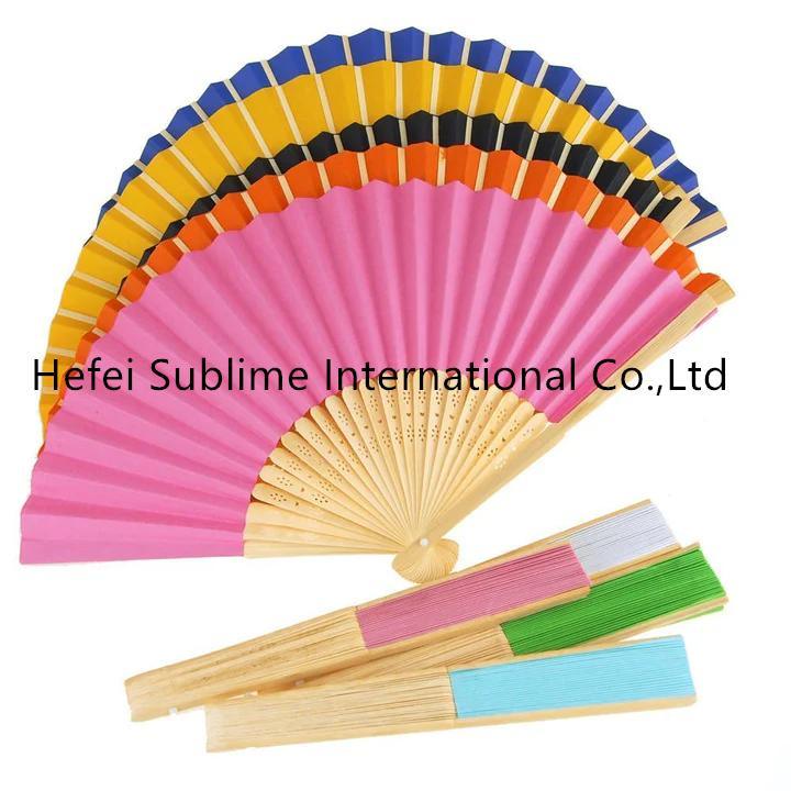 Paper Folding Hand Fan Wooden Handle, 8-Inch, Multicolor Paper Fans Bamboo Folding Fans Handheld Folded Fans for DIY, Wedding Gift, Party, Home Decoration