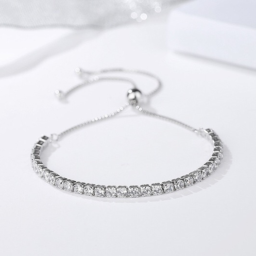 Adjustable 925 Sterling Silver CZ Crystal 3mm Tennis Chain Bracelet