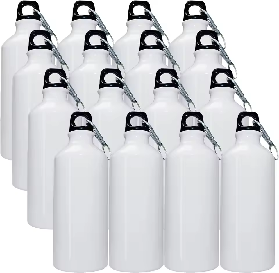 5pcs/lot 400/500/600/750ml White Blank Sublimation Water Bottle With Carabiner Aluminum Leakproof Kettle