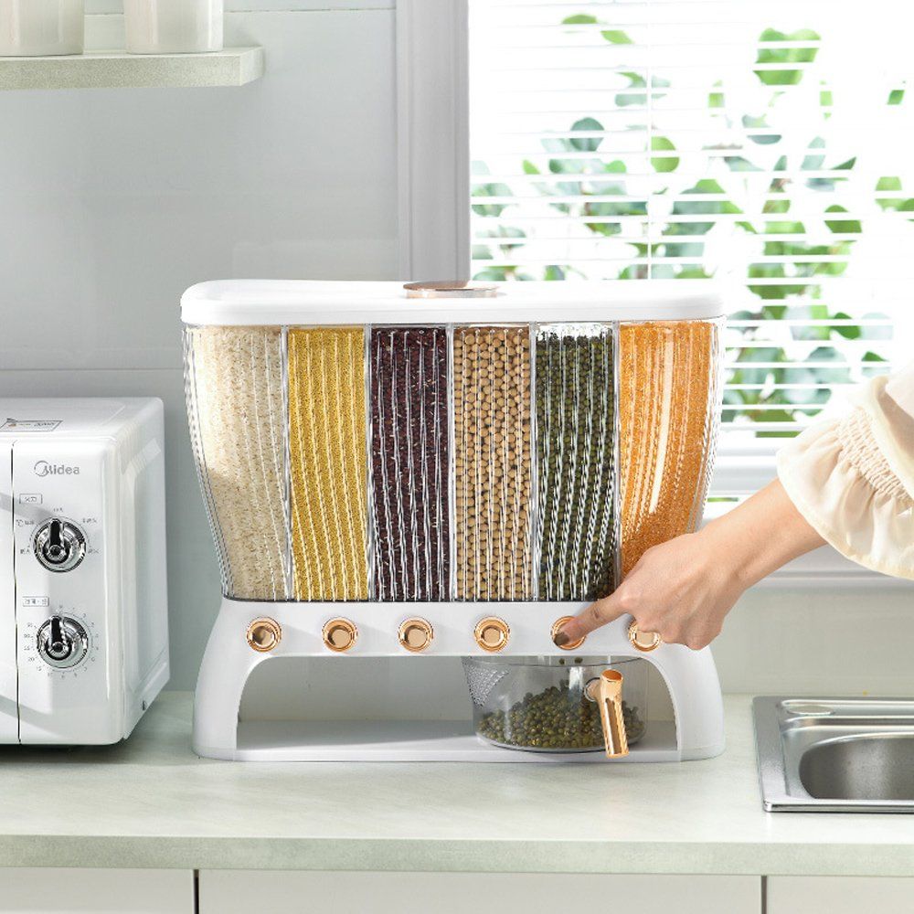 Trendy Practical Rice Storage Bin Food-Grade Airtight Press-Lock Large-Capacity Grain Container