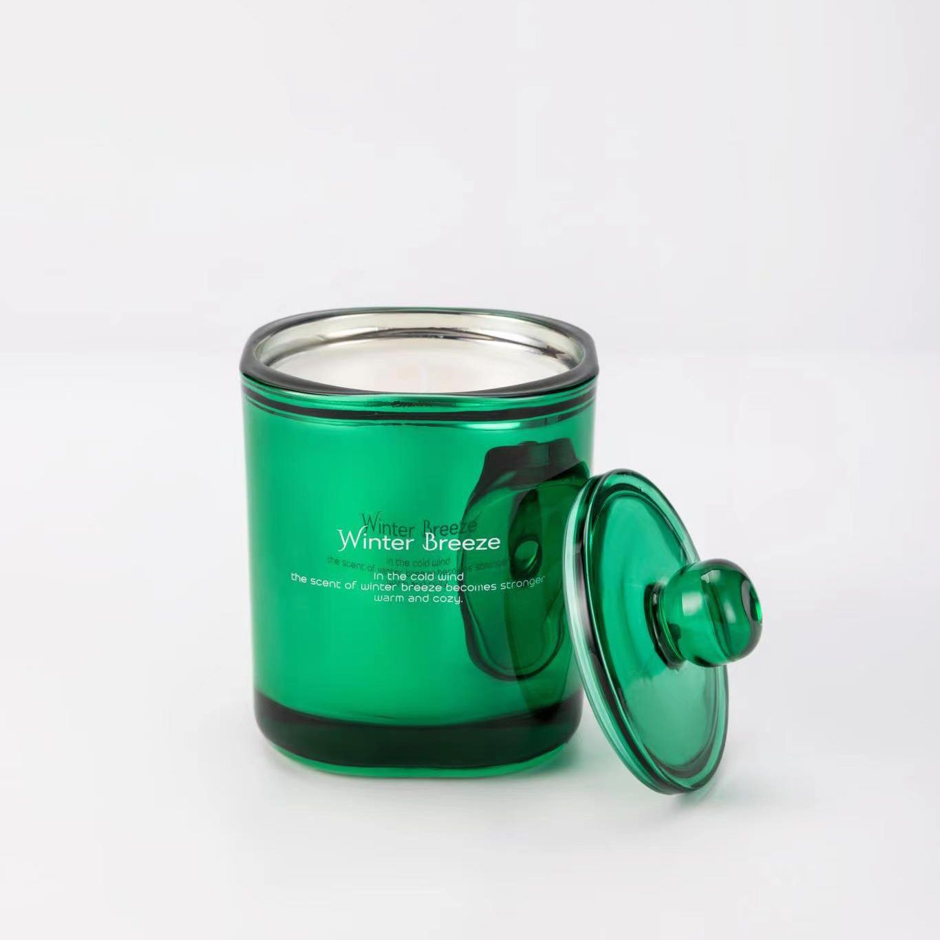 Green Home Decor Wedding Use Wholesale Private Label Modern Colorful Glass Cup Holder Vessel Jar Scented Candle with Lid