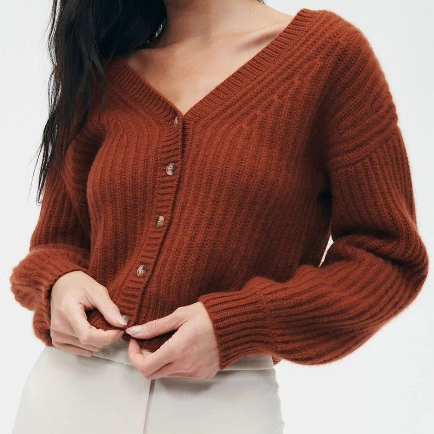 Ladies Fashion Premium Balloon Sleeve Fisherman Women Merino Wool & Cashmere Cardigan