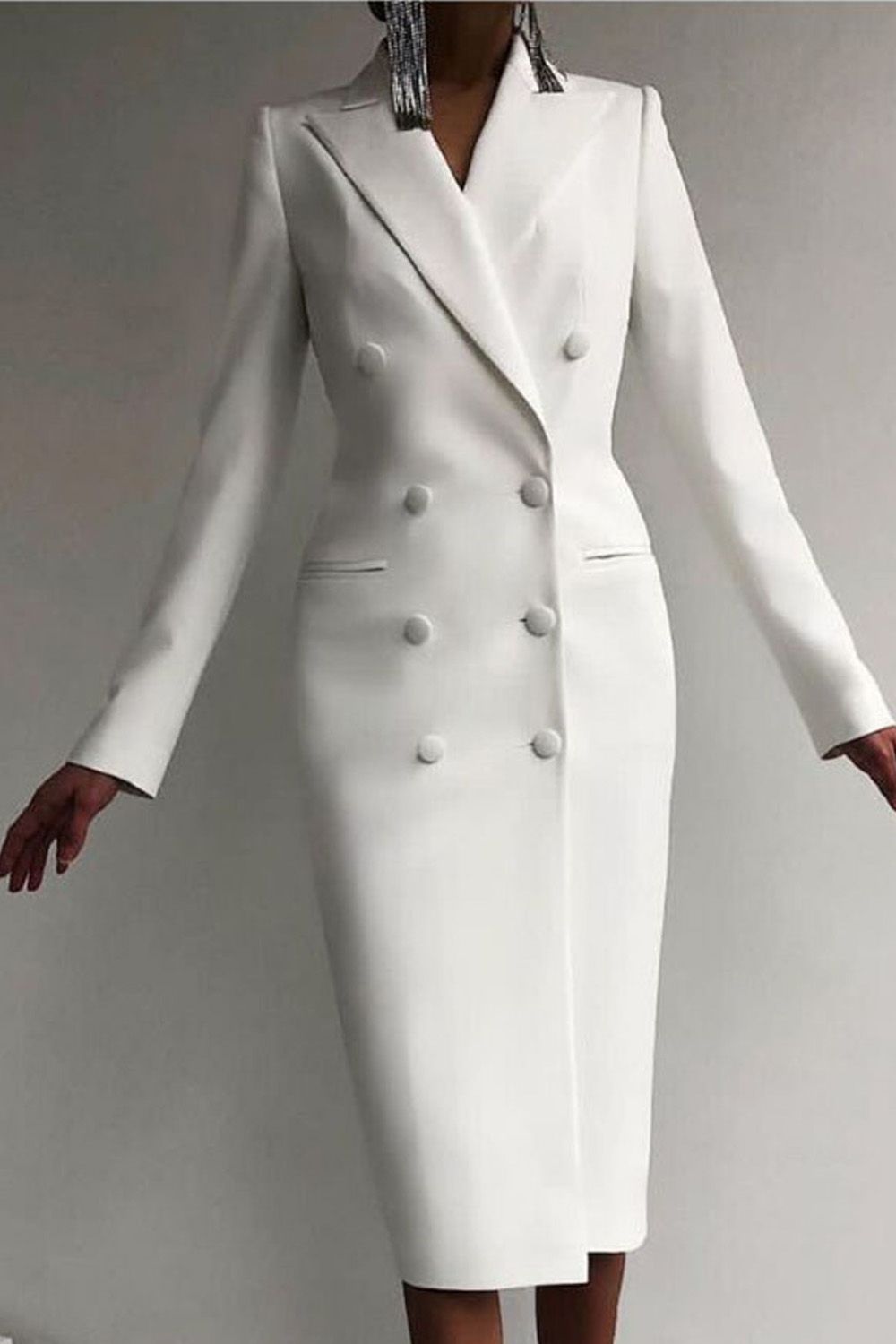 Luxury Fashion Double Breasted Women Dress Plus Size White Winter Ladies Long Blazer Dress