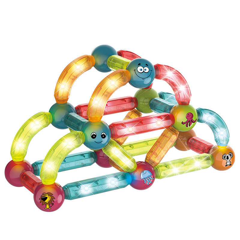 Spatial Thinking Developing Magnet Building Blocks Set Stem Educational Glowing Magnetic Rods and Balls Toy for Kids