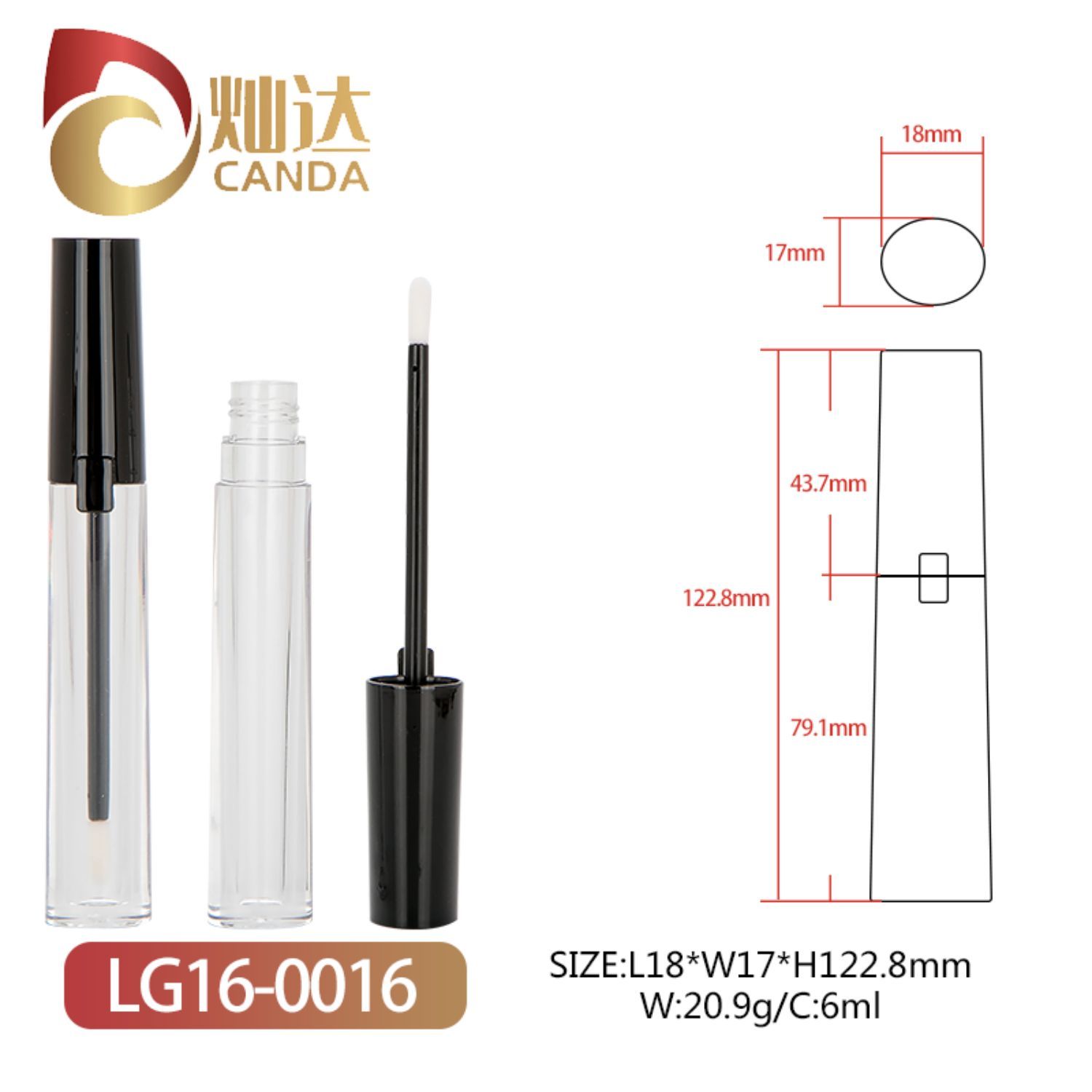 Stylish 9ml Square Lip Gloss Container with Sleek Black Top