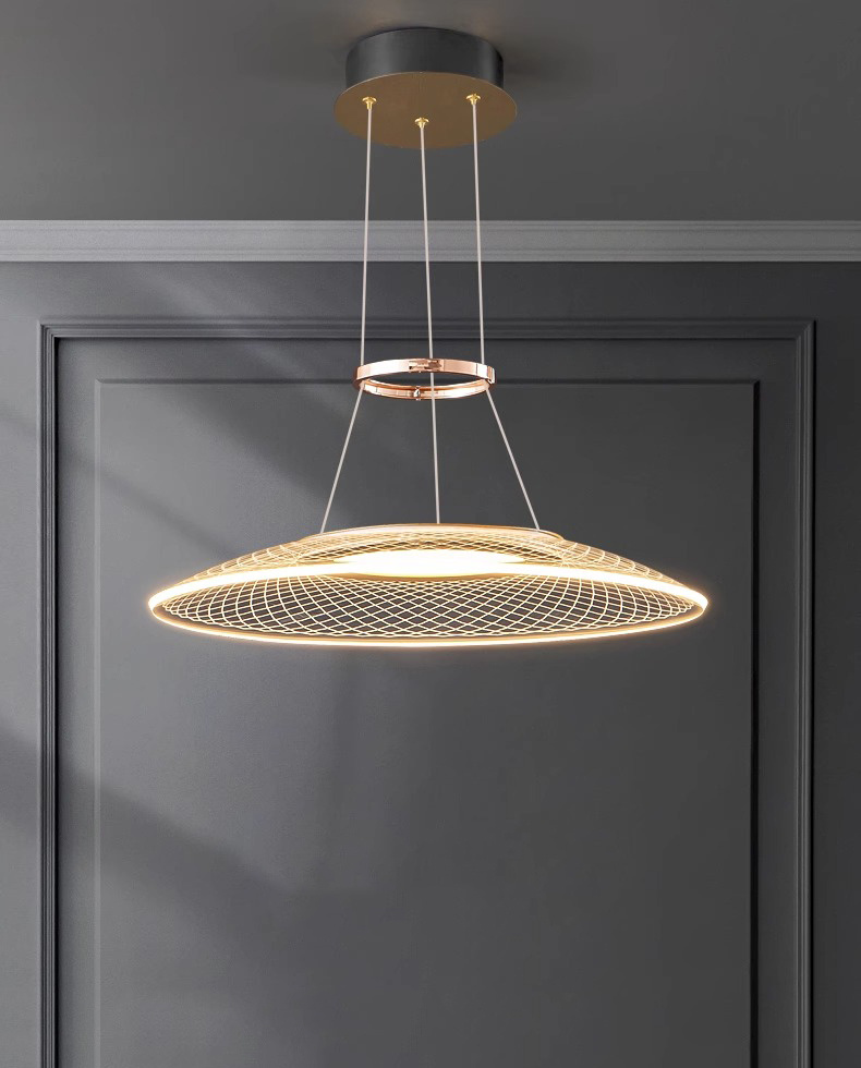 Gold Frisbee Modern Living Room Lights Home Office Decoration LED Chandelier
