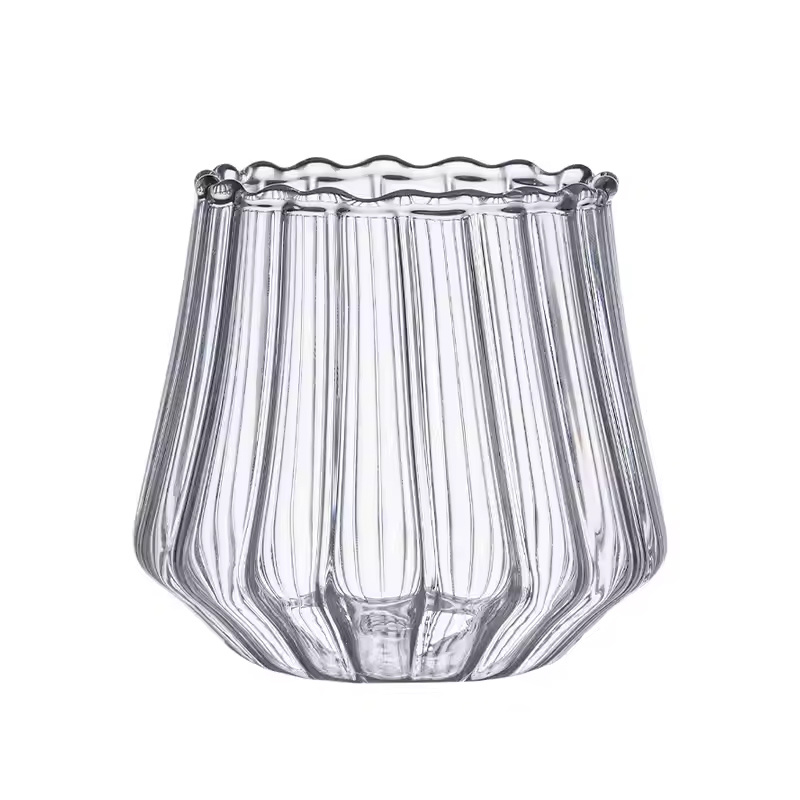 Flower Shaped American Latte Coffee Glass Vertical Stripe Glass Water Cup Beverage Juice Cup Cold Drink Cup