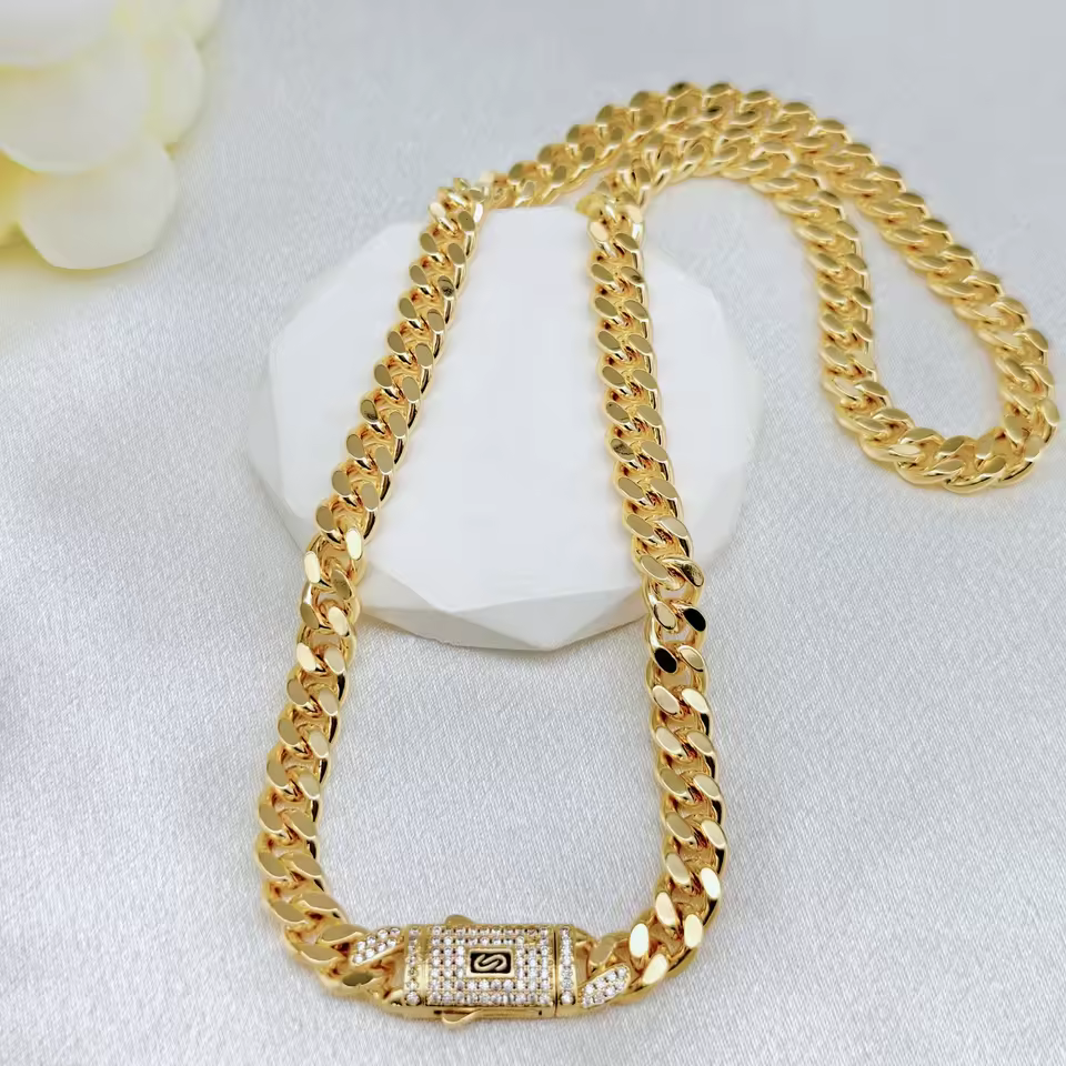 Jml Hot Sale Fashion Classic Diamond 14k Gold Plated Oro Laminado Cuabn Cadena Collar Hip Hop Cuban Charm Chain Men's Necklace