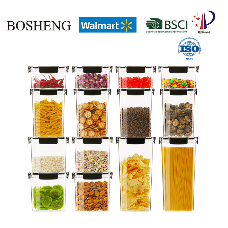 Airtight Food Storage Containers Set, 14 PCS Kitchen Storage Containers with Lids for Sugar Cereal, Plastic Dry Food Canisters for Pantry Organization Bosheng