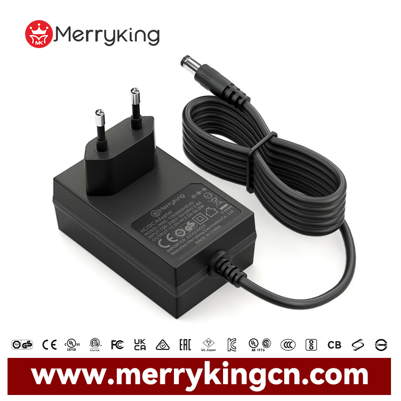 Merryking CE ERP RoHS Approval EU Plug Switching Wall Adaptor AC DC 12V 2.5A Power Adapter 12volt 2500mA Power Supply 30W Power Adapter Factory for LED Strips