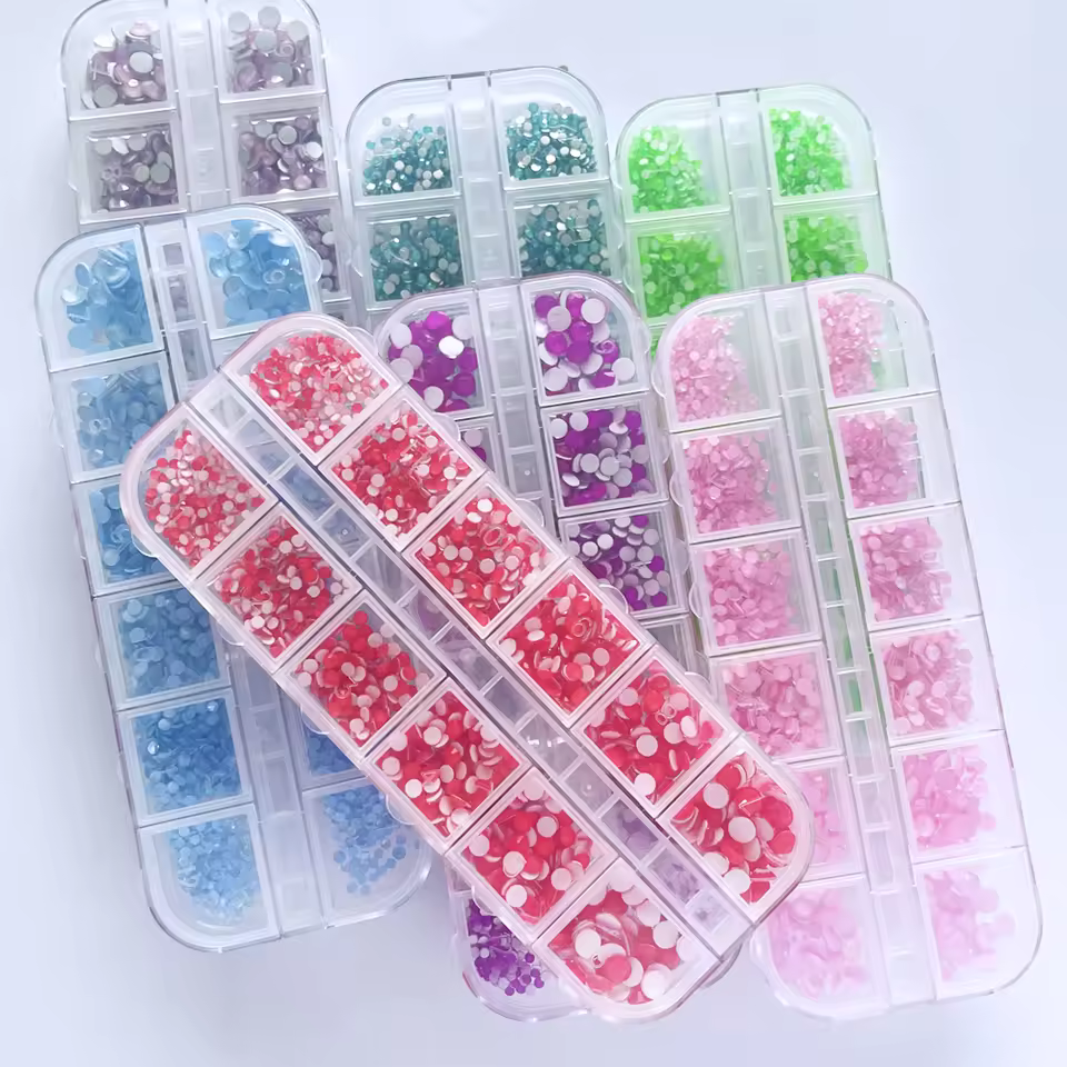 High Quality Neon Colors 12-grids Box Flat Back Glass Non Hotfix Rhinestones Nail Crystal In Stock
