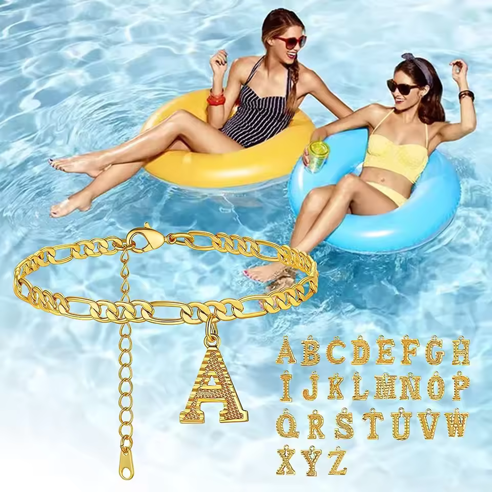 Hot Selling Classic 26 Initials Stainless Steel Cuban Anklet Gold Plated Fashion Summer Jewelry For Women Wholesale Bulk Order