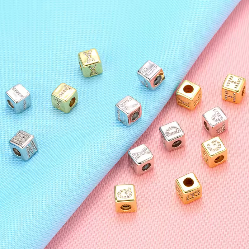 Wholesale Square Zircon 26 Initial Alphabet English Custom Letter Beads For Jewelry Making Bracelet