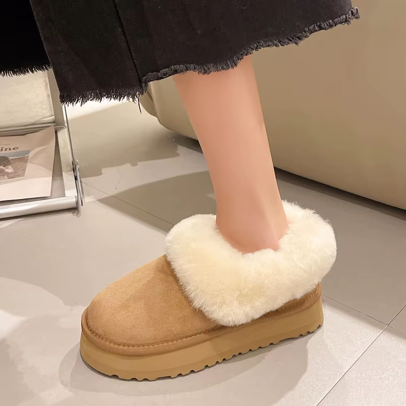 Wholesale Ladies Winter Fluffy Fur Snow Boots Thick Sole Anti-Slip Plush Warm Shoes Height Faux Suede House