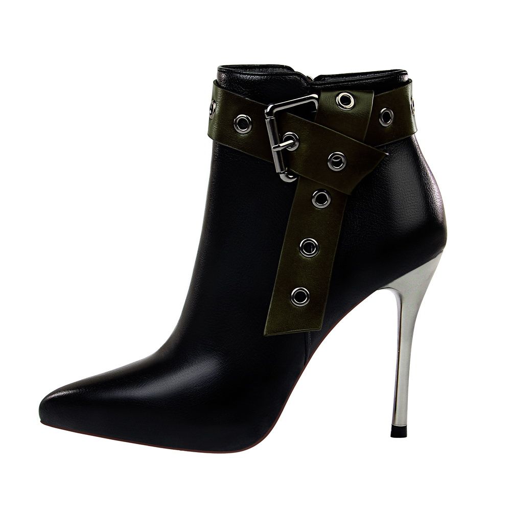 New Winter Pointed Toe Electroplated Stiletto Rivet Design Comfortable Ankle Boots
