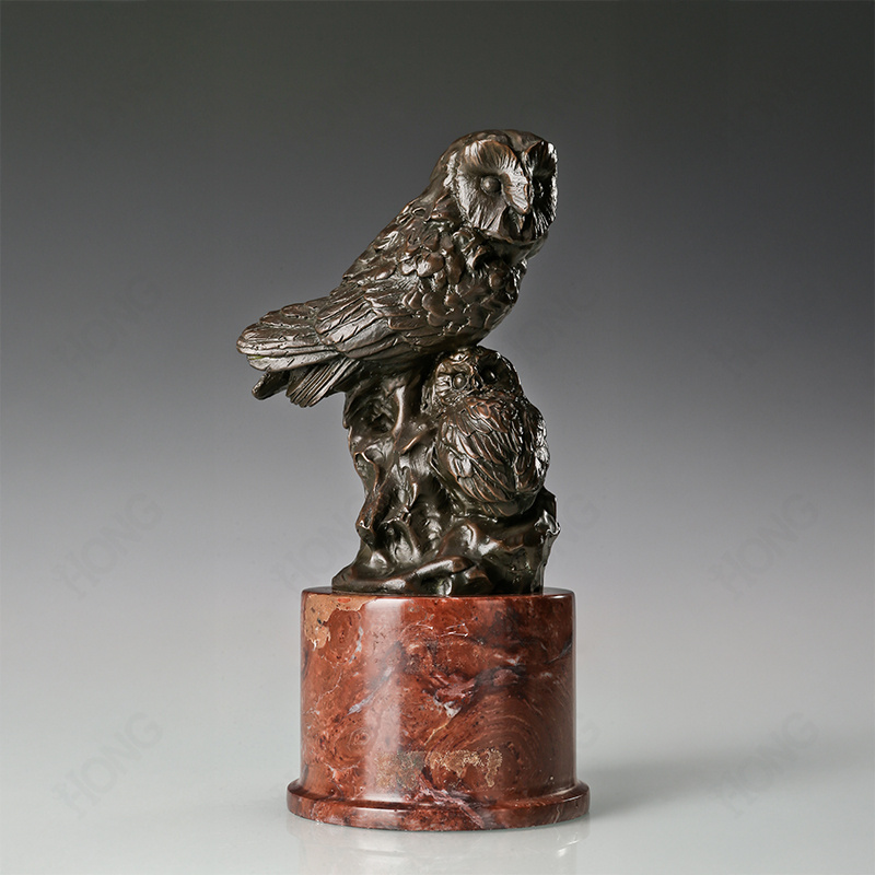 Bronze Mother and Baby Owl Sculpture for Home Decoration