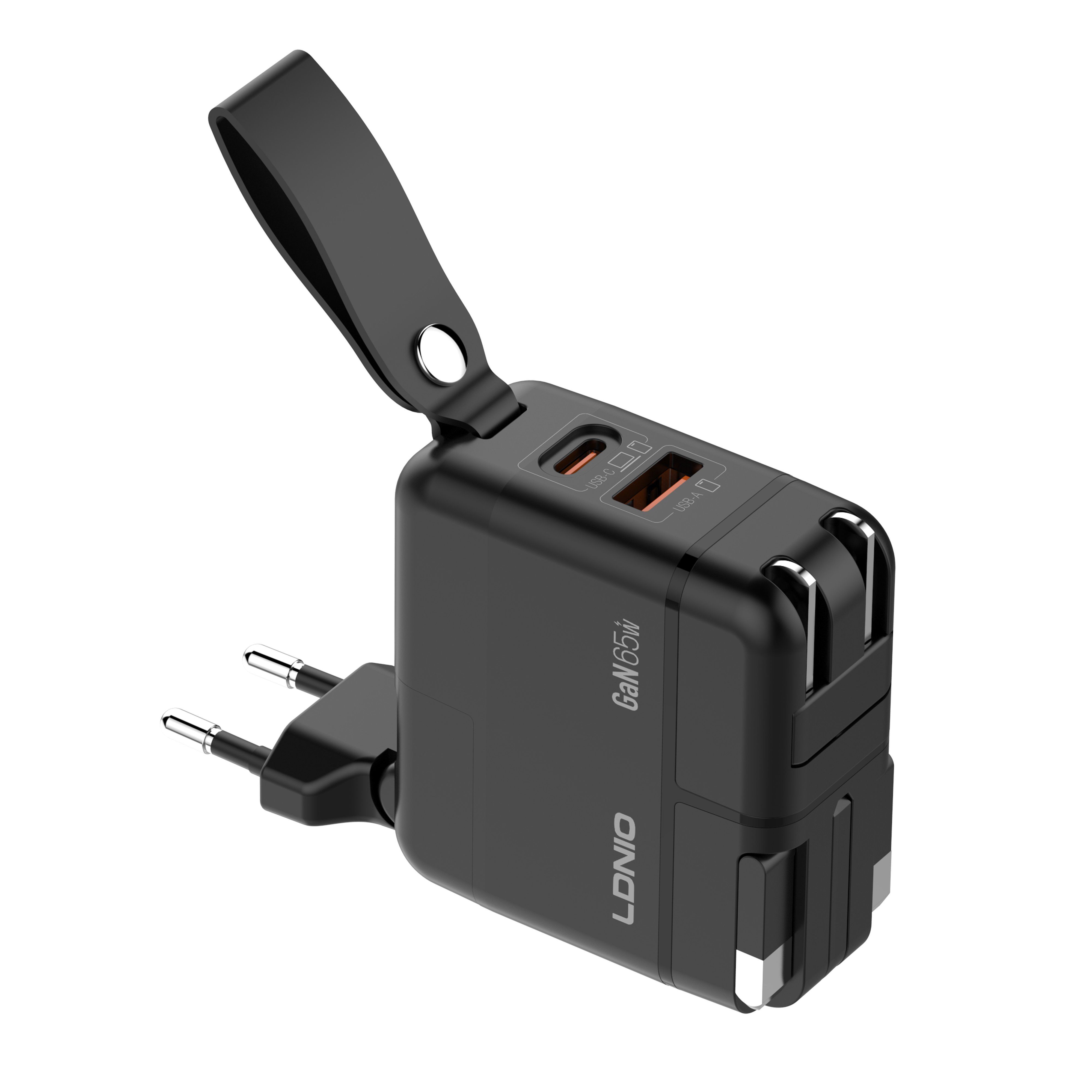 Ldnio Q2618 Fast Charging Adapter Travel Portable Quick Charger USB + Type C Multinational Adapter 65W GaN All-in-One Adapter