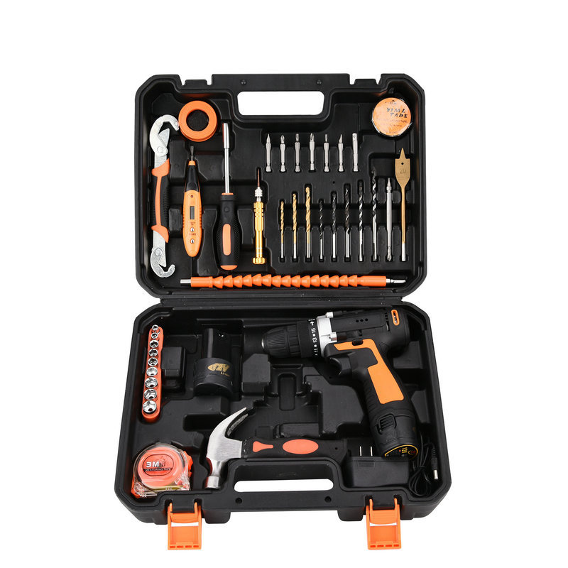 62PCS Multifunctional Portable Home Repair Kit Electrician Woodworking Tool Kit Pliers Wrench Sleeve Lithium Electric Drill Hardware Tool Kit