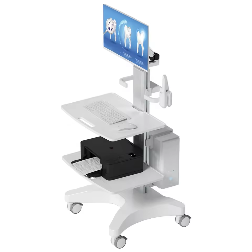Hot Sale Wholesale Price Hospital Furniture Medical Cart With Oral Scanner Computer Laptop And 2 Tray For Workstation