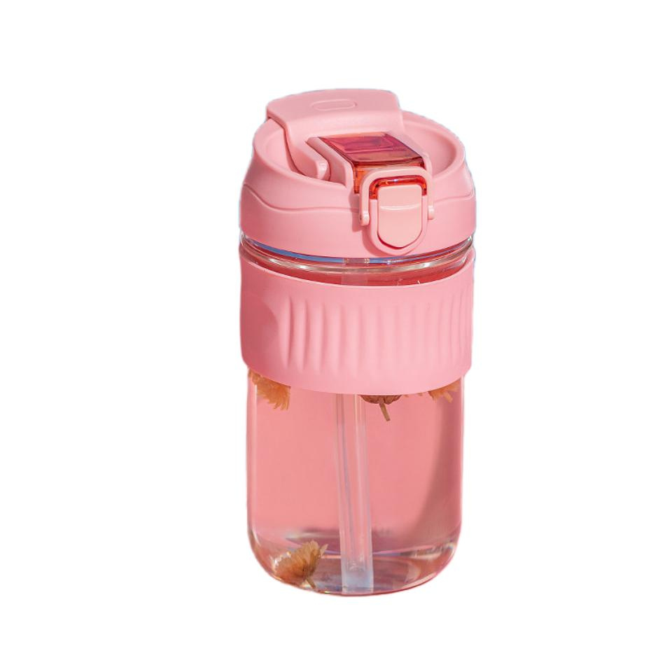 Reusable Glassware Glass Coffee Cup Food Grade Water Drinking Tumbler with Colored Silicone Sleeve and Lid