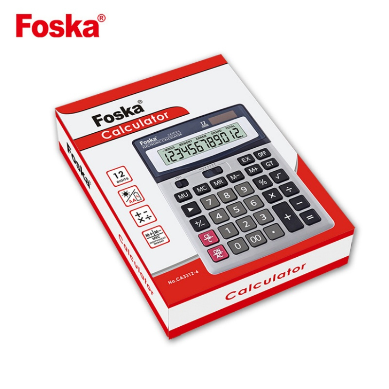 Foska Cheap Price Office Accessories Business Stationery Home 12 Digits Percent Desktop Electronic Solar Handheld Calculator