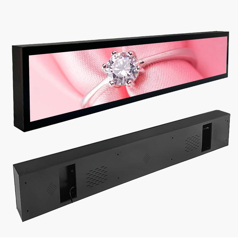 Cheap Retail Store Indoor Header Stretched LCD Video Shelf Advertising Player Strip Edge Digital Signage Bar Wide Display Screen