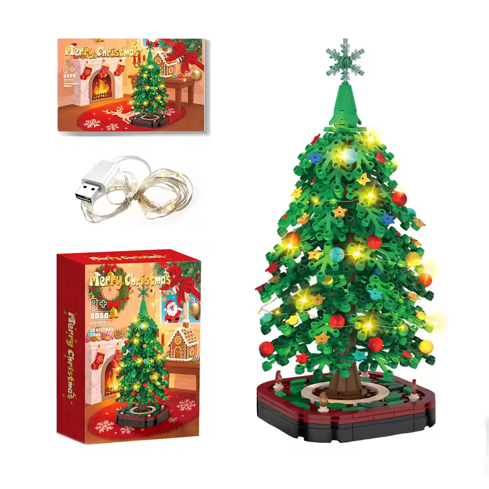 2025 New Year Lighting Merry Christmas Tree Building Block Set Snow Room Decoration Bricks Toy Children Birthday Xmas Gift