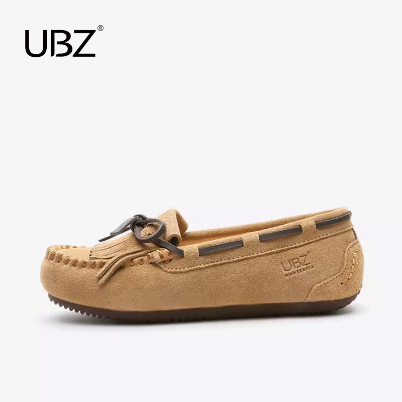 2024 New Style Cow Suede Leather Waterproof Tassel Bow Style Flat Slip-on Mocassins Shoes for Women