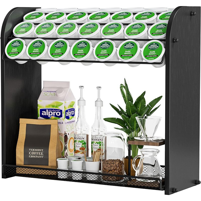 Best Selling Farmhouse Wooden Bamboo Kcup Coffee Capsule Pod Holder Coffee Station Syrup Organizer