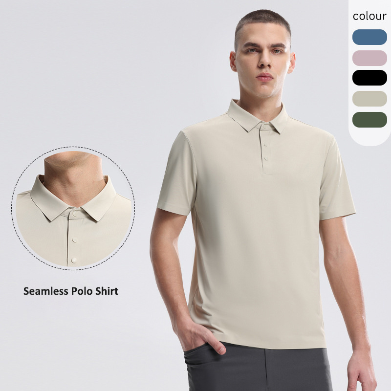 Men's Seamless Polo Shirt Slim Fit Collared Short Sleeve Cool Skin-Friendly Quick-Drying for Casual Work